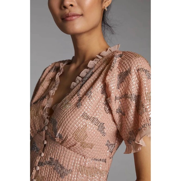 NEW Anthropologie Forever That Girl‎ Sequin Top Ruffle Trim Blouse Party XS - Picture 2 of 16